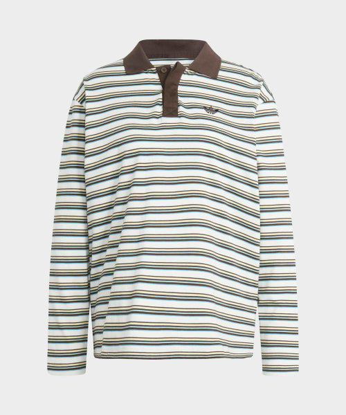 ADIDAS ADIDAS Striped Oversized Long Sleeve Polo T-Shirt - White