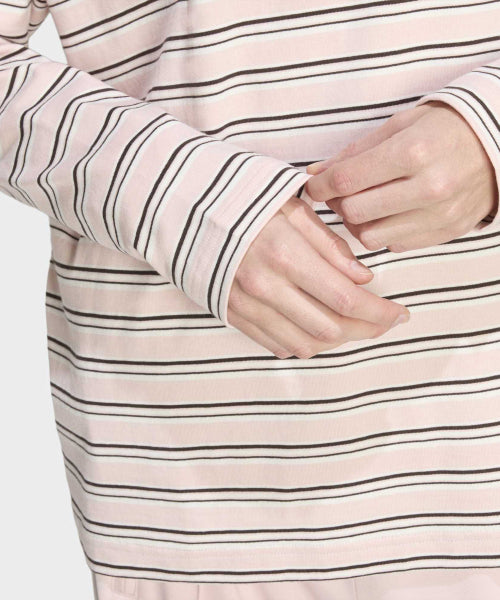 ADIDAS ADIDAS Striped Oversized Long Sleeve Polo T-Shirt - Sand Pink