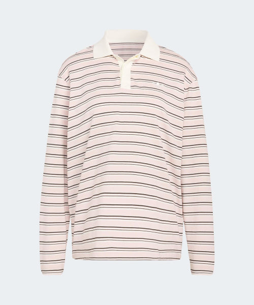 ADIDAS ADIDAS Striped Oversized Long Sleeve Polo T-Shirt - Sand Pink