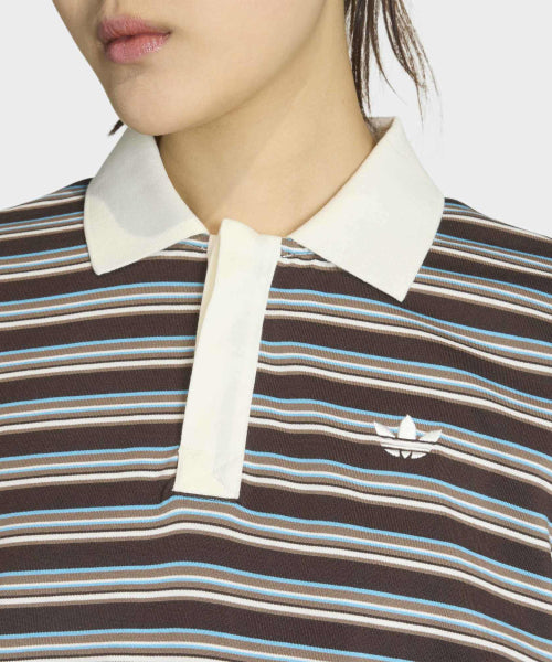 ADIDAS ADIDAS Striped Oversized Long Sleeve Polo T-Shirt - Aura Coffee