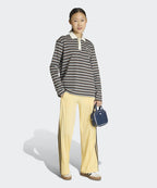 ADIDAS ADIDAS Striped Oversized Long Sleeve Polo T-Shirt - Aura Coffee