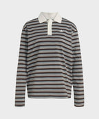 ADIDAS ADIDAS Striped Oversized Long Sleeve Polo T-Shirt - Aura Coffee