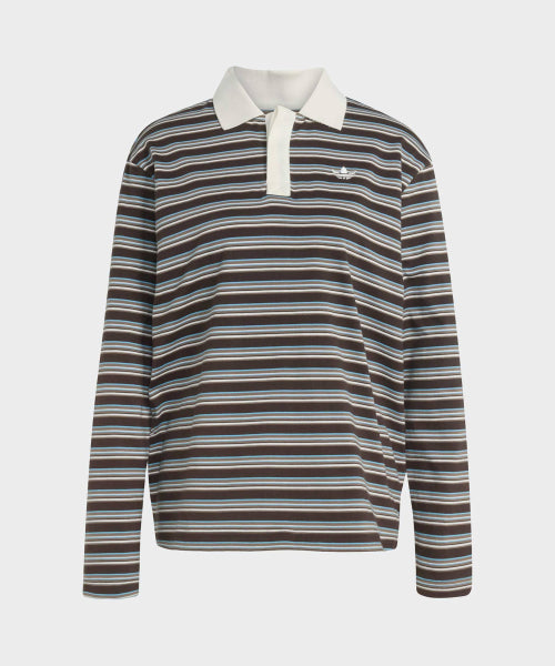 ADIDAS ADIDAS Striped Oversized Long Sleeve Polo T-Shirt - Aura Coffee