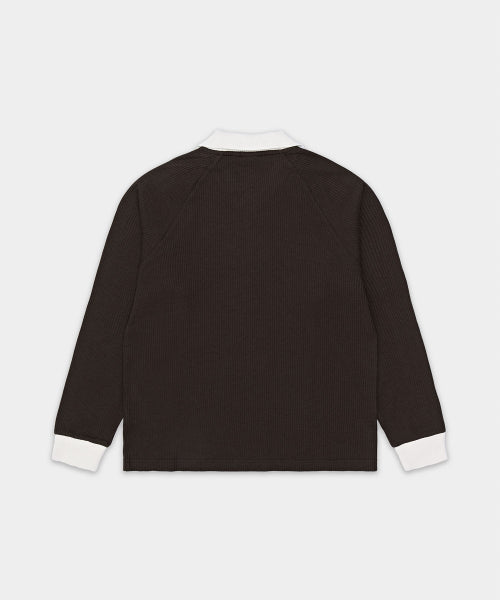 ADIDAS ADIDAS Waffle Long Sleeve Polo Tee - Dark Brown