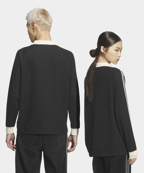 ADIDAS ADIDAS Waffle Long Sleeve Polo Tee - Black