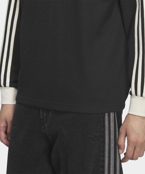 ADIDAS ADIDAS Waffle Long Sleeve Polo Tee - Black