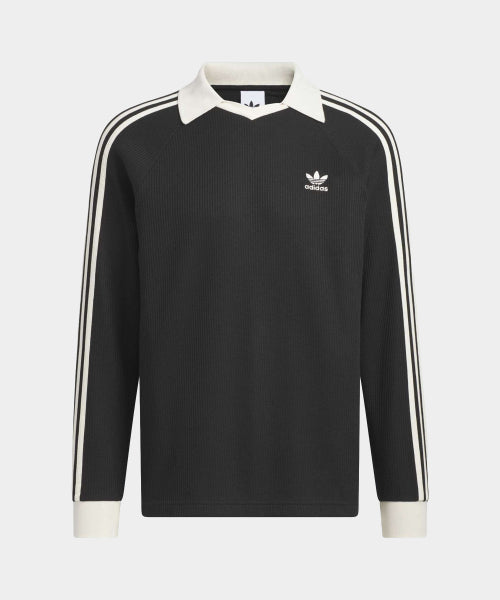 ADIDAS ADIDAS Waffle Long Sleeve Polo Tee - Black