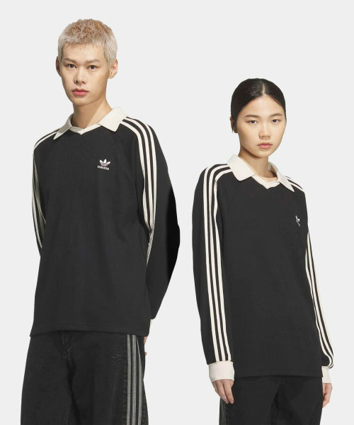 ADIDAS ADIDAS Waffle Long Sleeve Polo Tee - Black