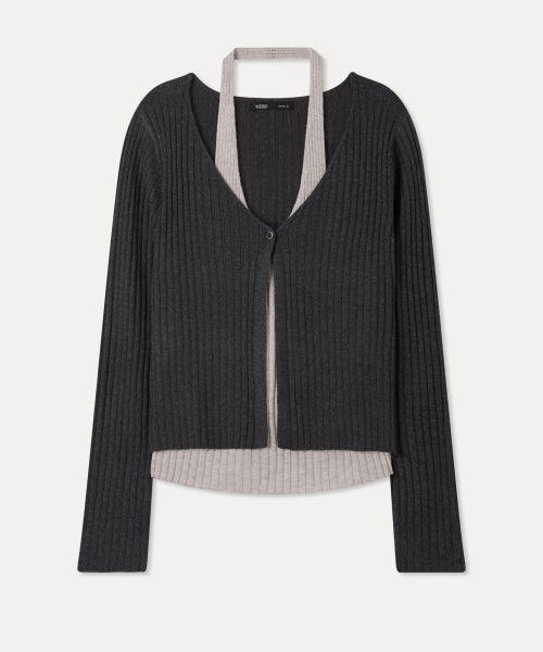 MIXXO MIXXO Cardigan Halterneck Layered Ribbed