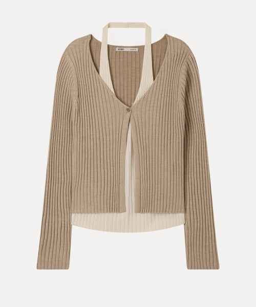MIXXO MIXXO Cardigan Halterneck Layered Ribbed