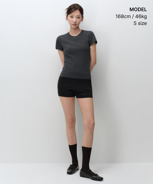 MUSINSA STANDARD WOMAN MUSINSA STANDARD WOMAN Women's Slim Crew Neck Bra T-Shirt (Dark Gray)