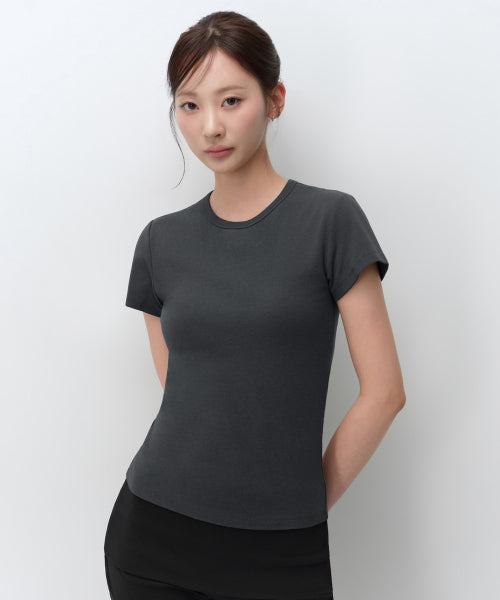 MUSINSA STANDARD WOMAN MUSINSA STANDARD WOMAN Women's Slim Crew Neck Bra T-Shirt (Dark Gray)