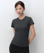 MUSINSA STANDARD WOMAN MUSINSA STANDARD WOMAN Women's Slim Crew Neck Bra T-Shirt (Dark Gray)
