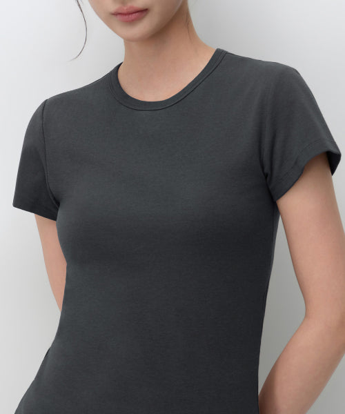 MUSINSA STANDARD WOMAN MUSINSA STANDARD WOMAN Women's Slim Crew Neck Bra T-Shirt (Dark Gray)