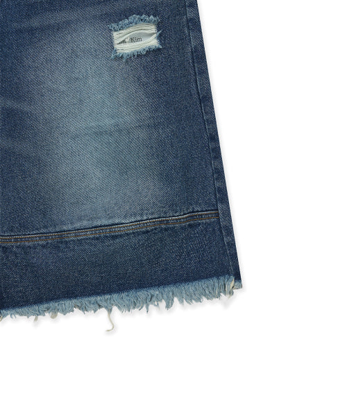 MATIN KIM MATIN KIM Destroyed Bermuda Denim Pants for Men in Navy