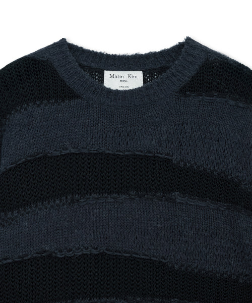 MATIN KIM MATIN KIM TEXTURE BLOCK STRIPE KNIT PULLOVER