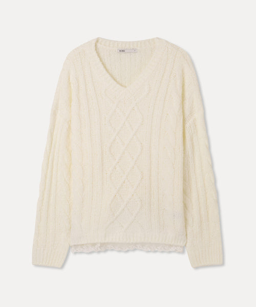 MIXXO MIXXO V-neck Lace Cable Pullover S