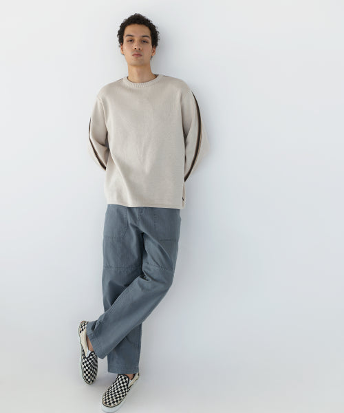 THISISNEVERTHAT THISISNEVERTHAT Striped Sleeve Knit Crew Ivory