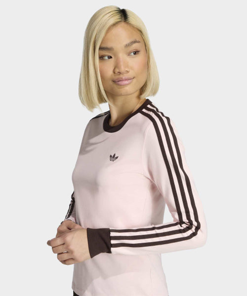 ADIDAS ADIDAS 3-Stripe Long Sleeve Slim Fit T-Shirt - Sandy Pink