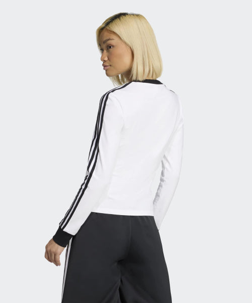 ADIDAS ADIDAS 3-Stripe Long Sleeve Slim Fit T-Shirt - White:Black
