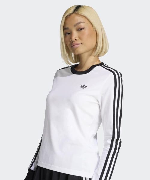 ADIDAS ADIDAS 3-Stripe Long Sleeve Slim Fit T-Shirt - White:Black