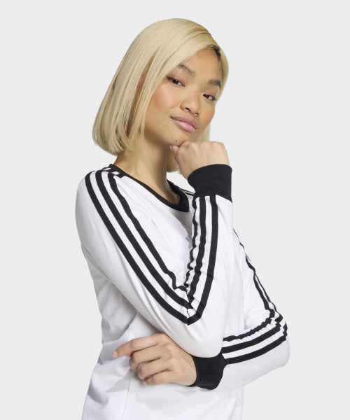 ADIDAS ADIDAS 3-Stripe Long Sleeve Slim Fit T-Shirt - White:Black