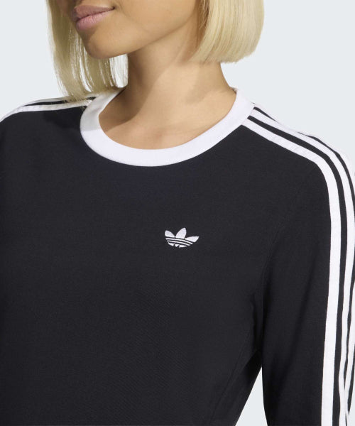 ADIDAS ADIDAS 3-Stripe Long Sleeve Slim Fit T-Shirt - Black:White