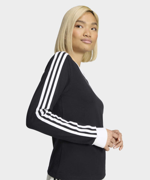 ADIDAS ADIDAS 3-Stripe Long Sleeve Slim Fit T-Shirt - Black:White