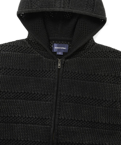 THISISNEVERTHAT THISISNEVERTHAT Crochet Knit Zip Hoodie Washed Black