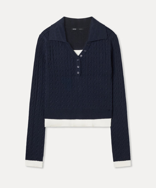 MIXXO MIXXO Layered Collar Neck Cable Pullover S