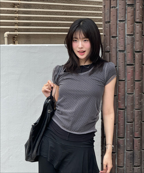 MIXXO MIXXO T-Shirt Dot See-Through Layered (C)