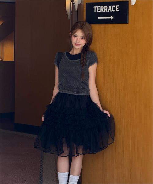 MIXXO MIXXO T-Shirt Dot See-Through Layered (C)