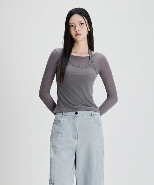 MIXXO MIXXO T-Shirt Halterneck See-Through Long Sleeve