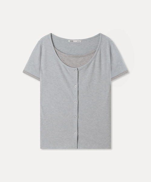 MIXXO MIXXO T-Shirt Button-type Layered Long Sleeve (C)