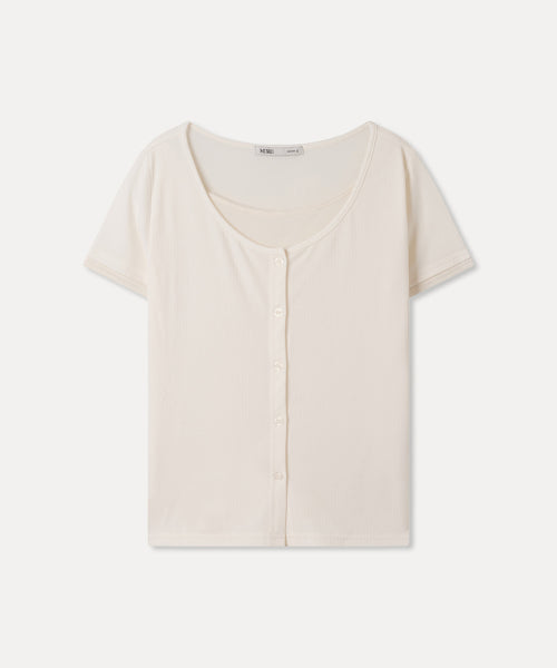 MIXXO MIXXO T-Shirt Button-type Layered Long Sleeve (C)