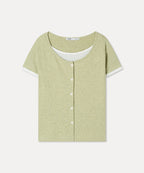 MIXXO MIXXO T-Shirt Button-type Layered Long Sleeve (C)