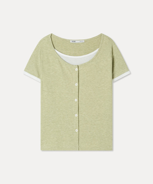 MIXXO MIXXO T-Shirt Button-type Layered Long Sleeve (C)