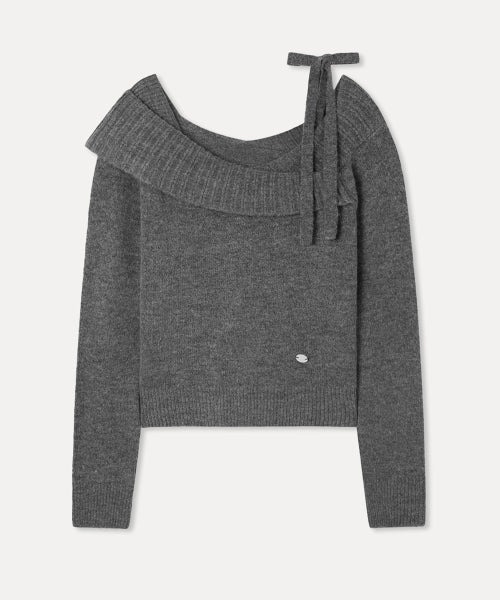 MIXXO MIXXO Overfit Off-Shoulder Ribbon Pullover S
