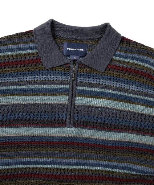 THISISNEVERTHAT THISISNEVERTHAT Striped S/S Knit Polo Dark Navy