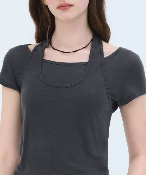 MUSINSA STANDARD WOMAN MUSINSA STANDARD WOMAN T-Shirt Halter Layered Dark Gray