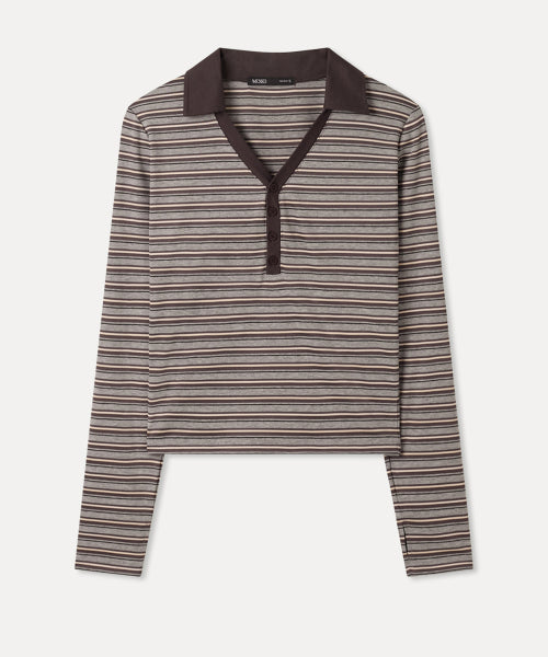 MIXXO MIXXO T-Shirt Button-up Striped Long Sleeve
