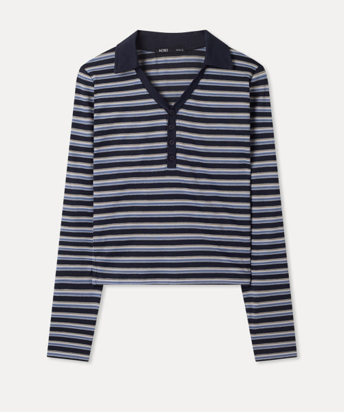 MIXXO MIXXO T-Shirt Button-up Striped Long Sleeve