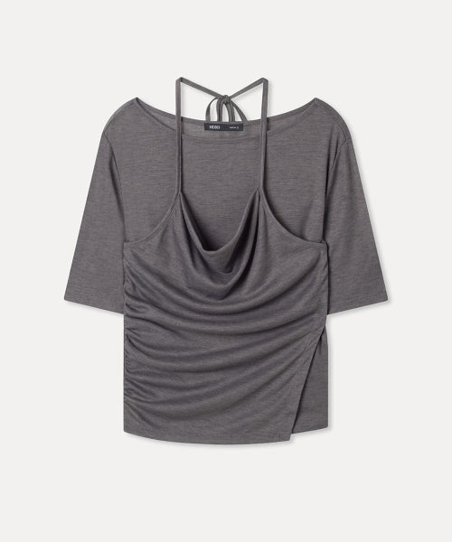 MIXXO MIXXO T-Shirt Cowl Neck Layered Short Sleeve