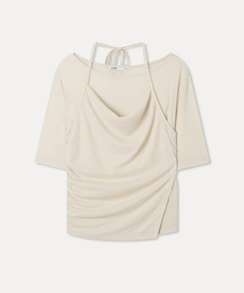 MIXXO MIXXO T-Shirt Cowl Neck Layered Short Sleeve