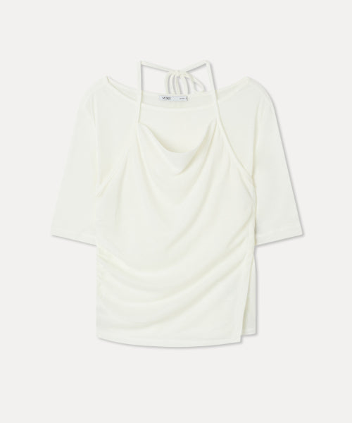 MIXXO MIXXO T-Shirt Cowl Neck Layered Short Sleeve