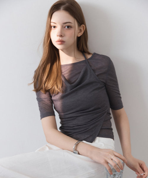 MIXXO MIXXO T-Shirt Cowl Neck Layered Short Sleeve