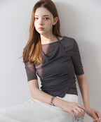 MIXXO MIXXO T-Shirt Cowl Neck Layered Short Sleeve
