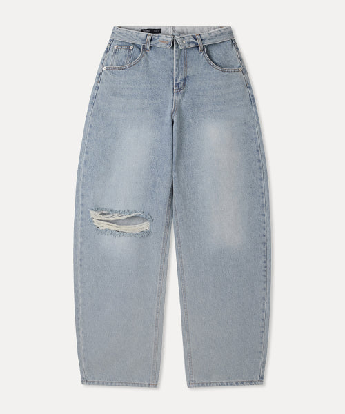 MIXXO MIXXO Denim Curved Obi Turn-Up Pants