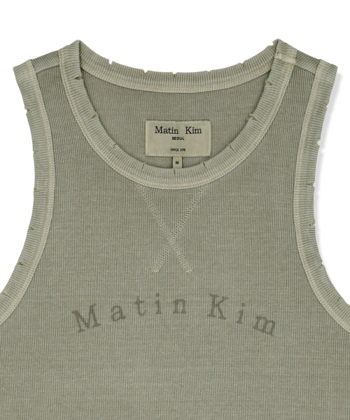 MATIN KIM MATIN KIM Distressed Sleeveless Logo Top