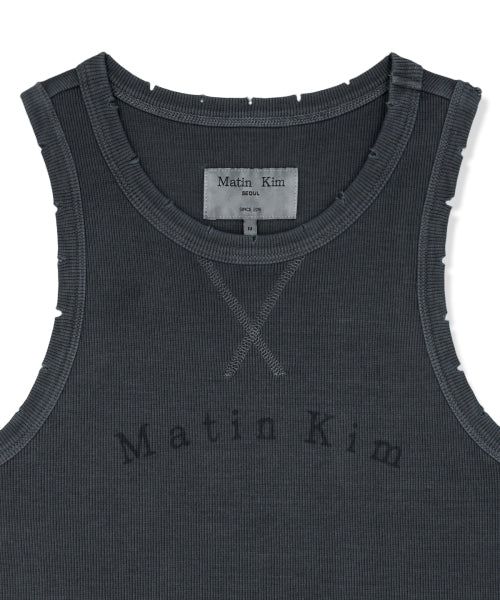 MATIN KIM MATIN KIM Distressed Sleeveless Logo Top